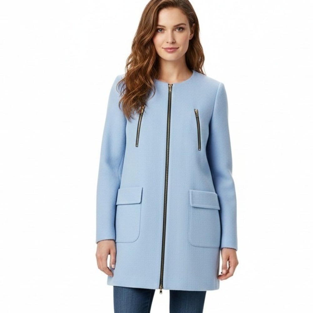 Zara‎ Woman Powder Blue Zip Front Jacket Coat Size Small Business Casual Office